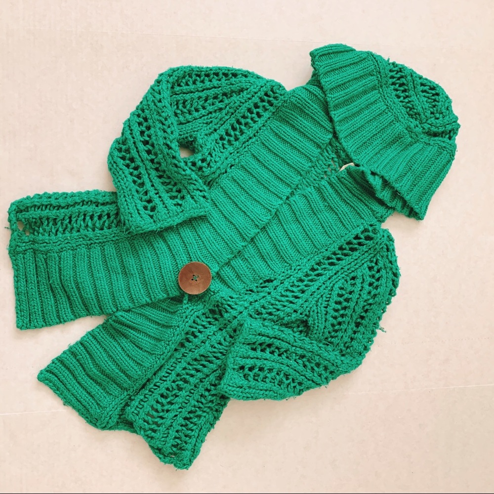 Free People Chunky Hooded Cardigan Sweater Green